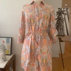 Tommy Hilfiger 100% Cotton Shirt Dress with paisley print in soft pastel colors